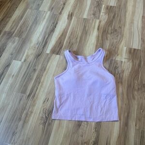 Pink Ribbed Lululemon Ebb to Flow Cropped Tank with built in bra